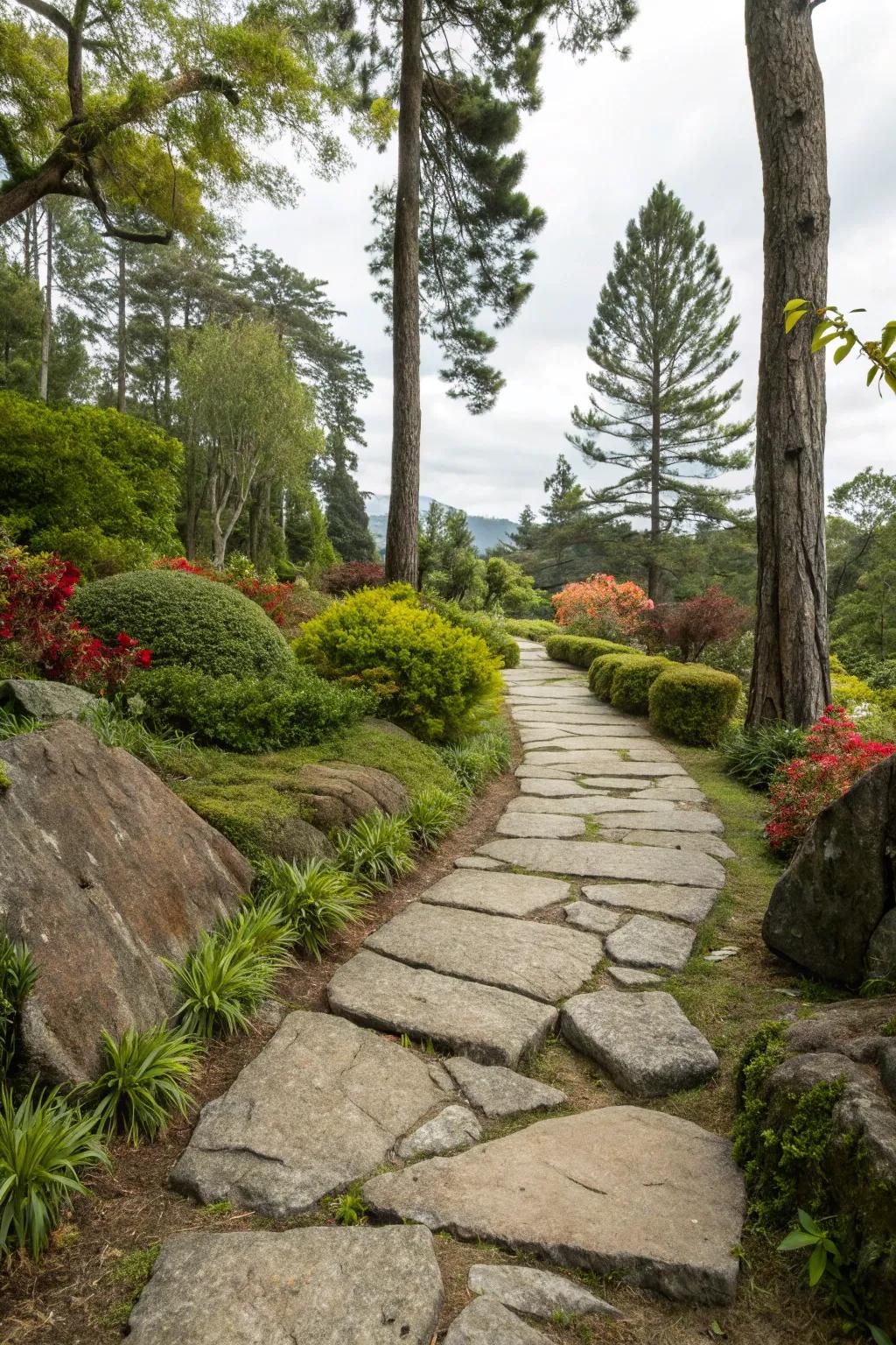 Inherent rock trails present organic charm and enduring splendor.