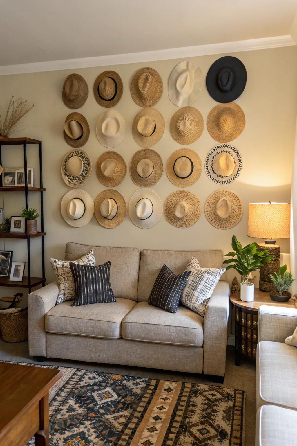 A symmetrical hat display for a balanced look