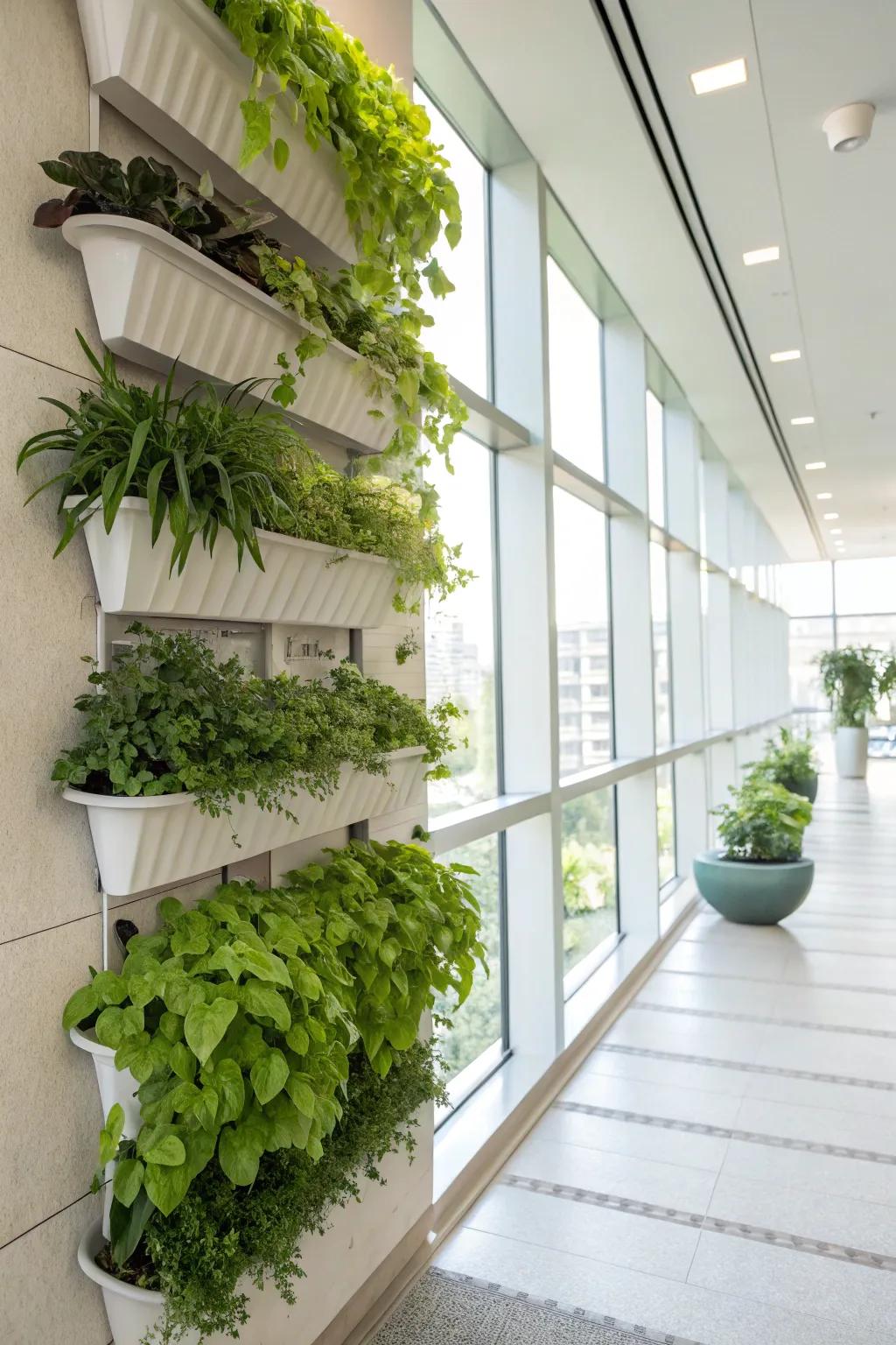 Upright plant receptacles create a fresh and natural atmosphere indoors.