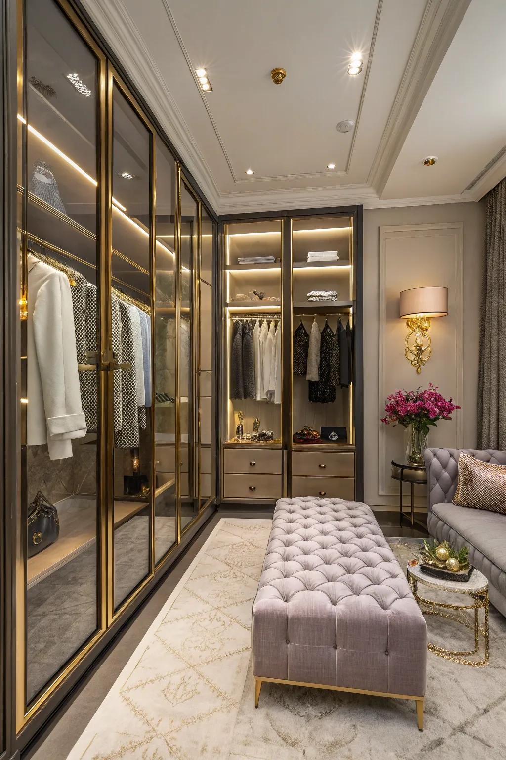 Luxurious seating elevates the closet experience, blending style and comfort.