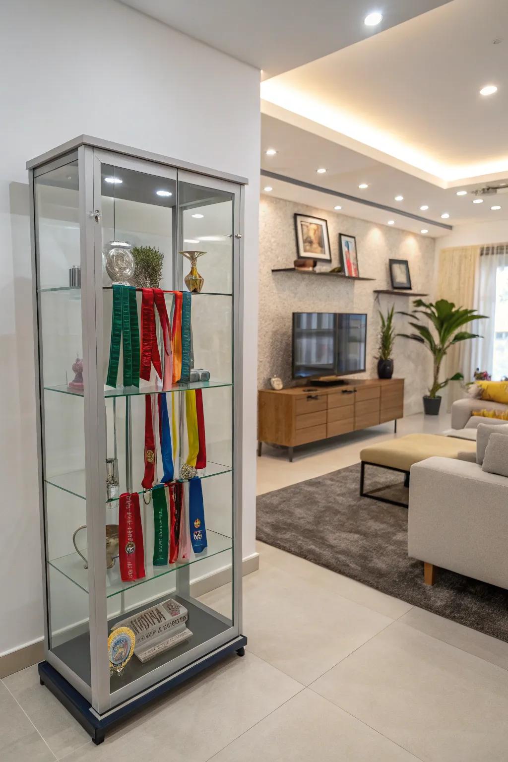 Incorporate ribbons into your furniture for a unique display solution.