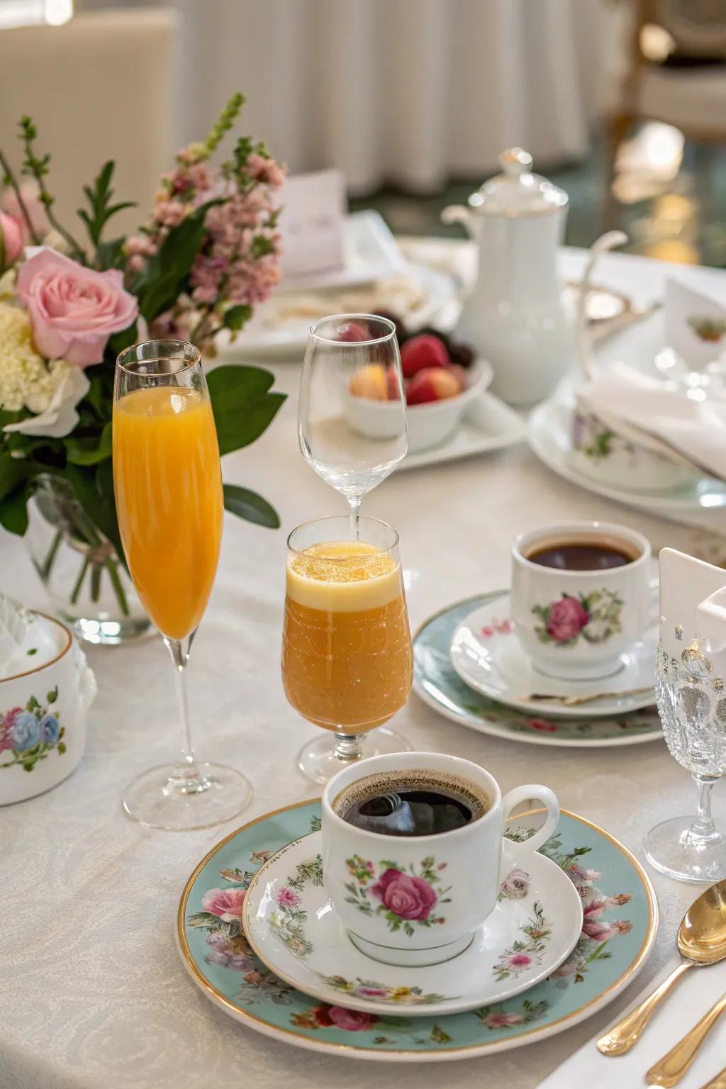 A revitalizing variety of beverages wonderfully presented for a wedding breakfast.