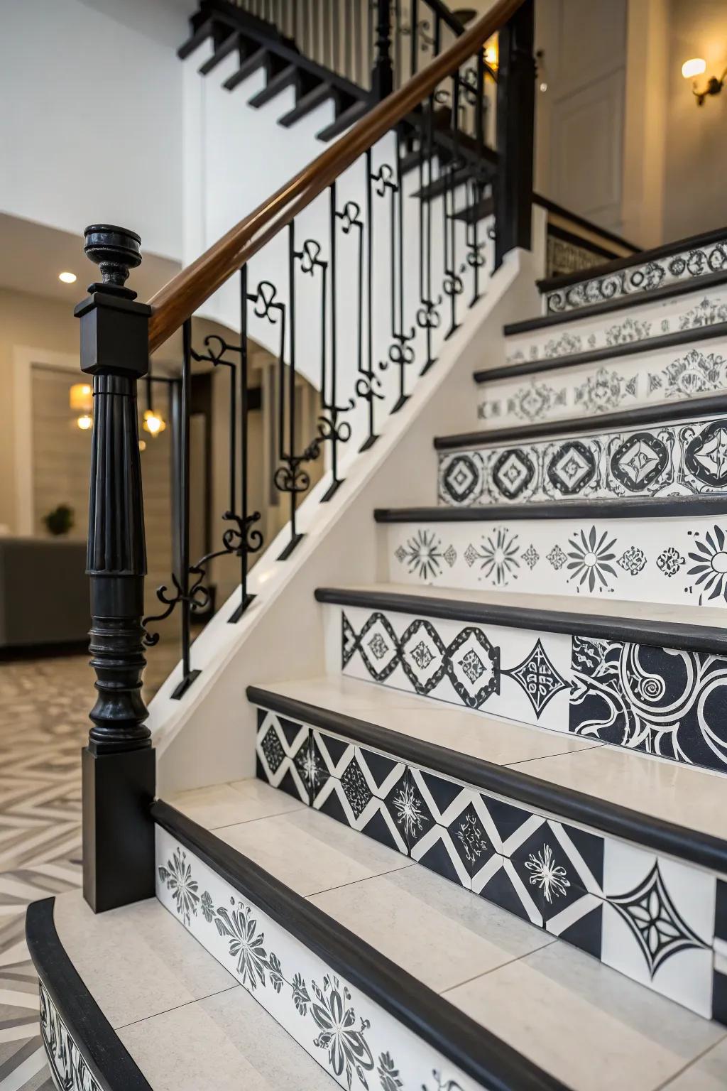 A stylish monochrome spectrum endows this staircase with a contemporary and sophisticated visual appeal.