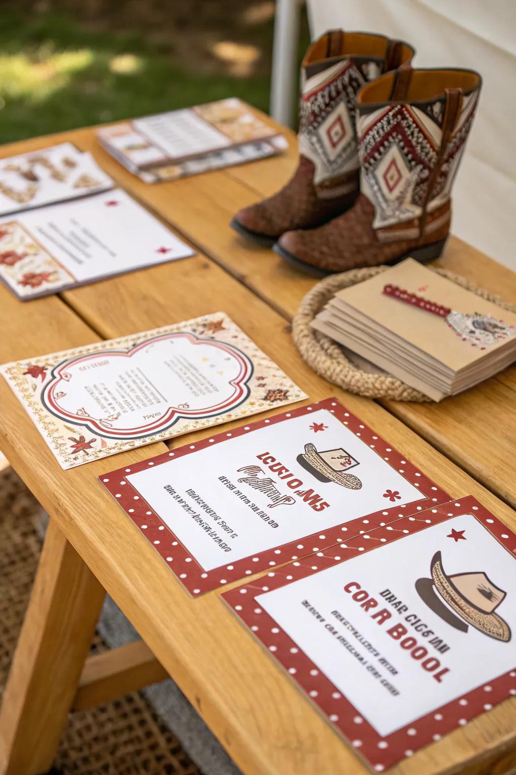 Western-themed solicitations set the tone for a fun celebration.
