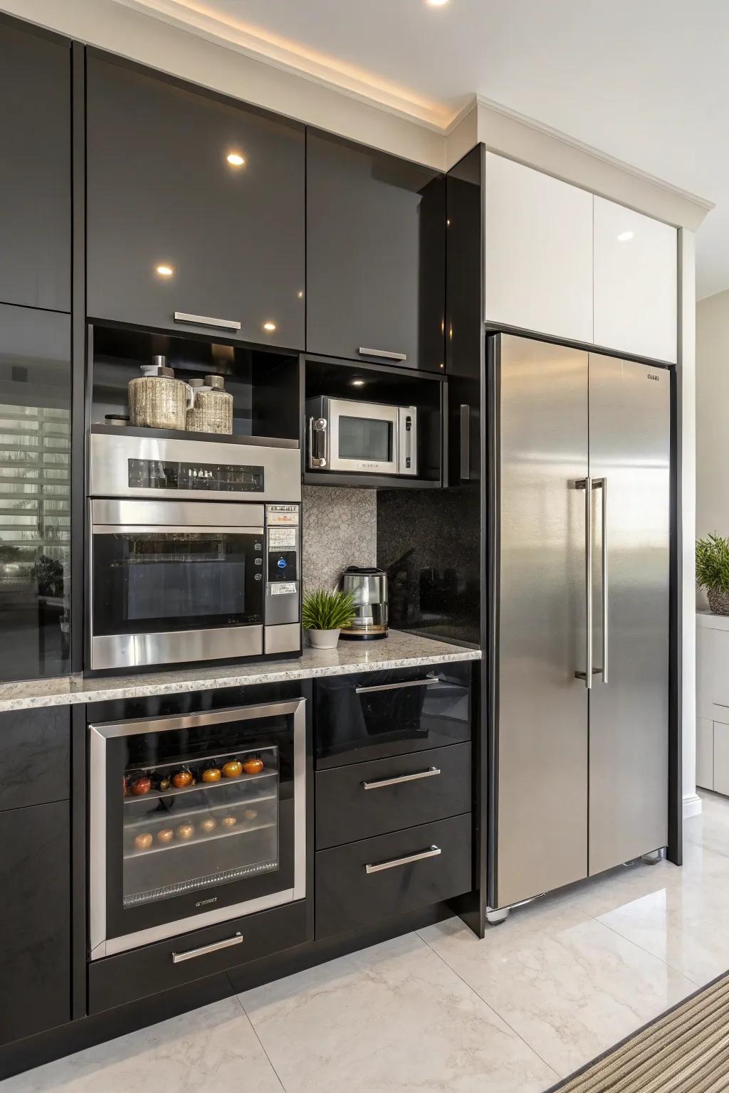 Hide your wave cooker behind cabinet fronts for a neat and minimalist aesthetic.