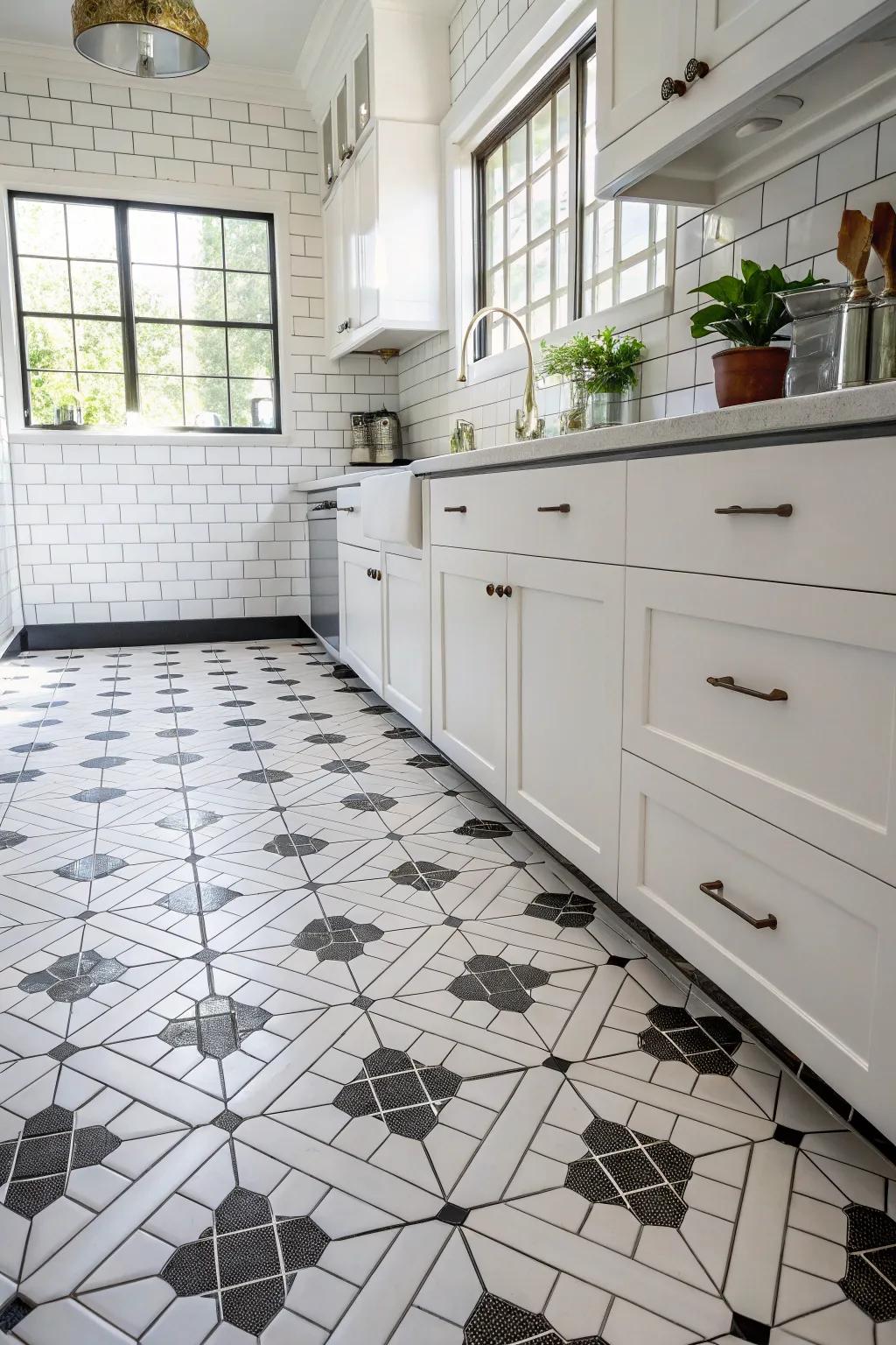 Contrasting grout emphasizing the brick pattern.