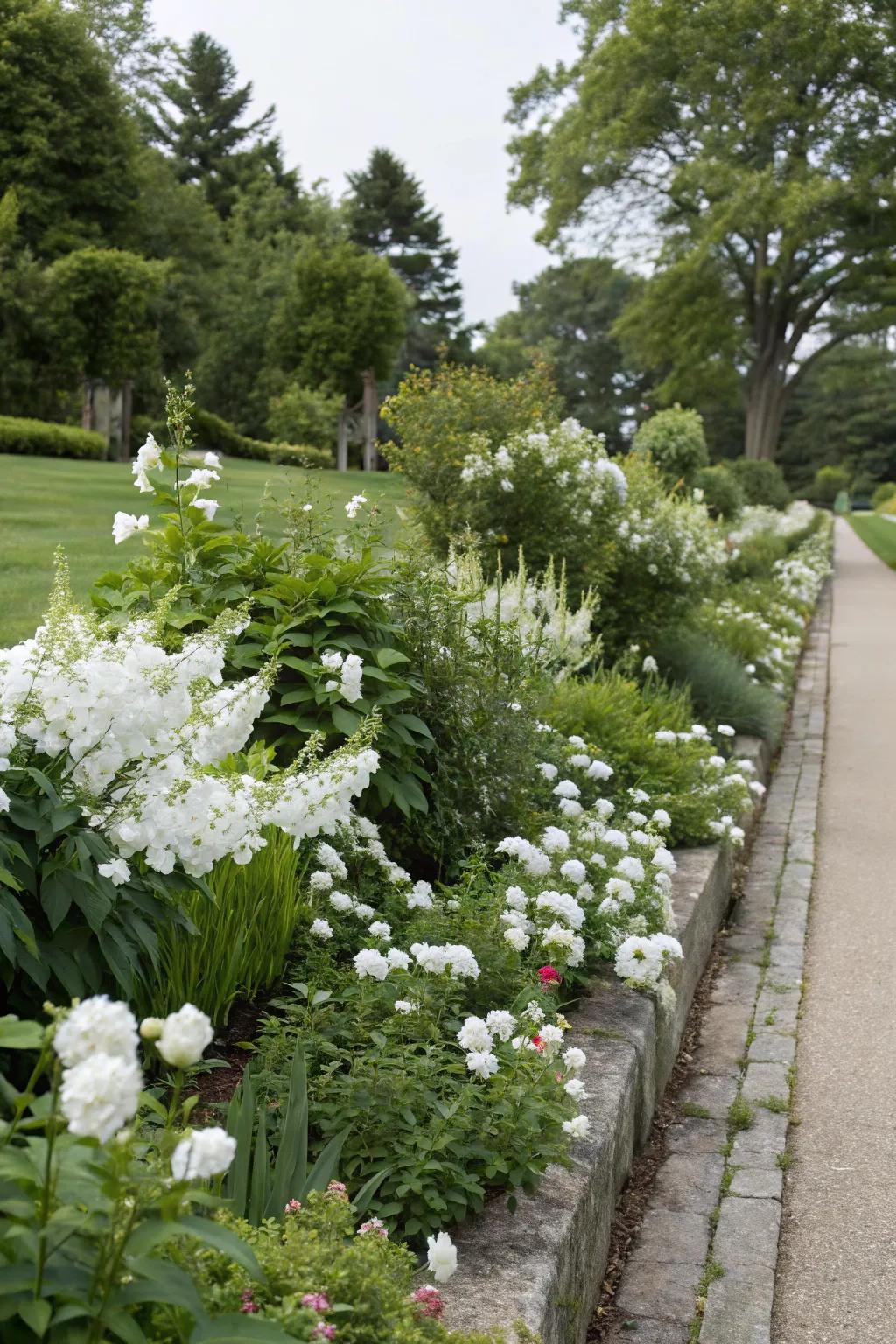 Pale flower borders introduce framework and sophistication to the garden.