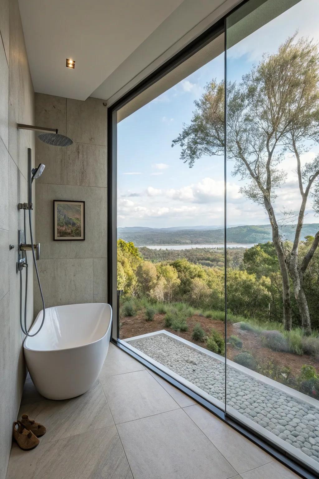 From within, a display window highlights sweeping vistas.