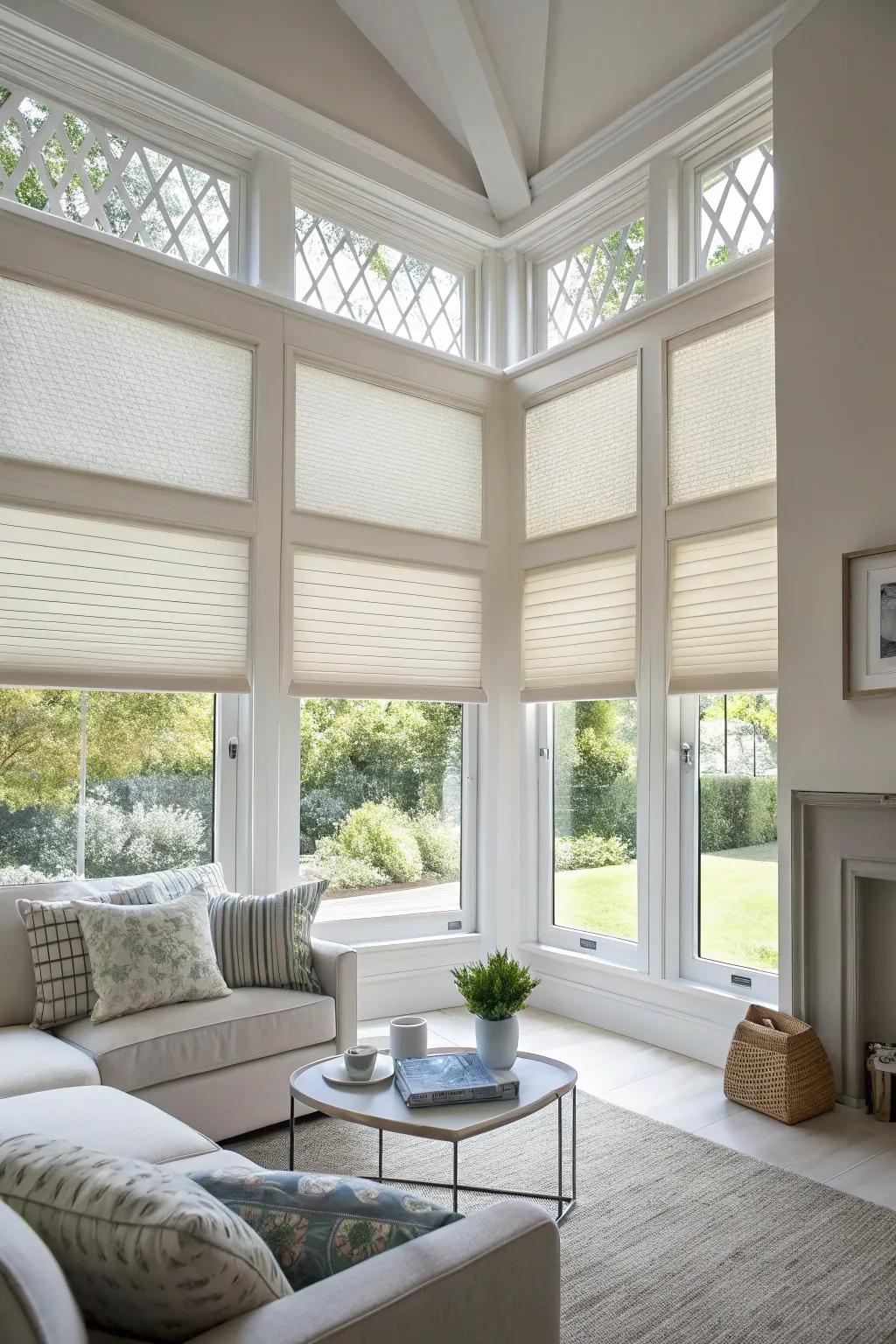 Adjustable up down shades give adjustable command over light.