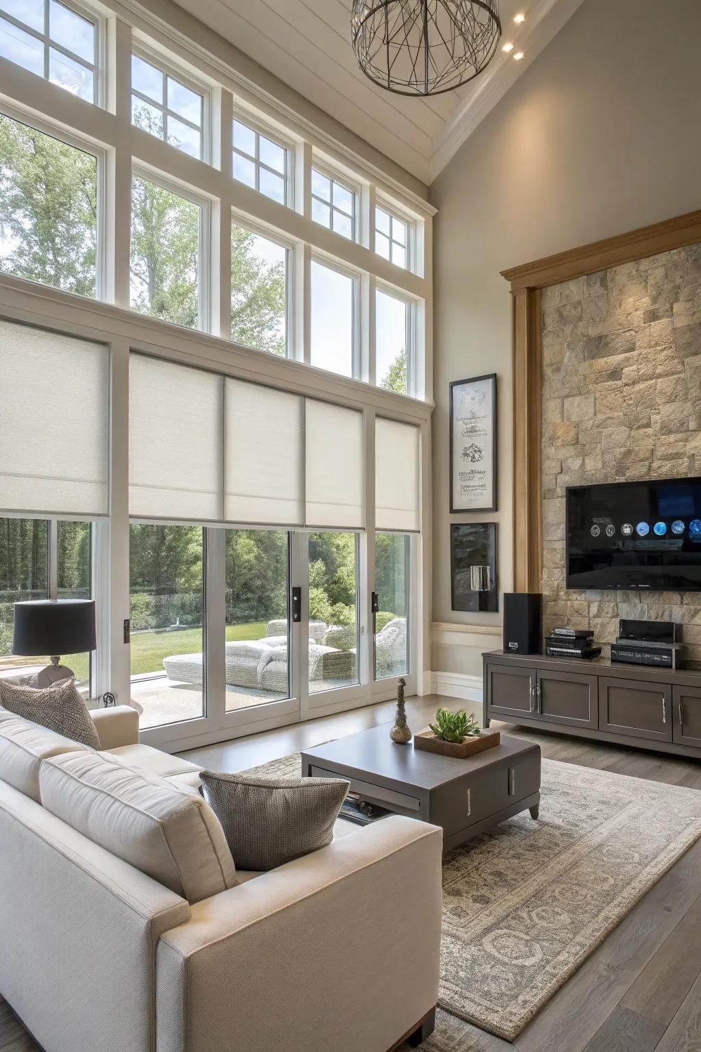 Motorized shades provide modern technology and ease to window treatments.