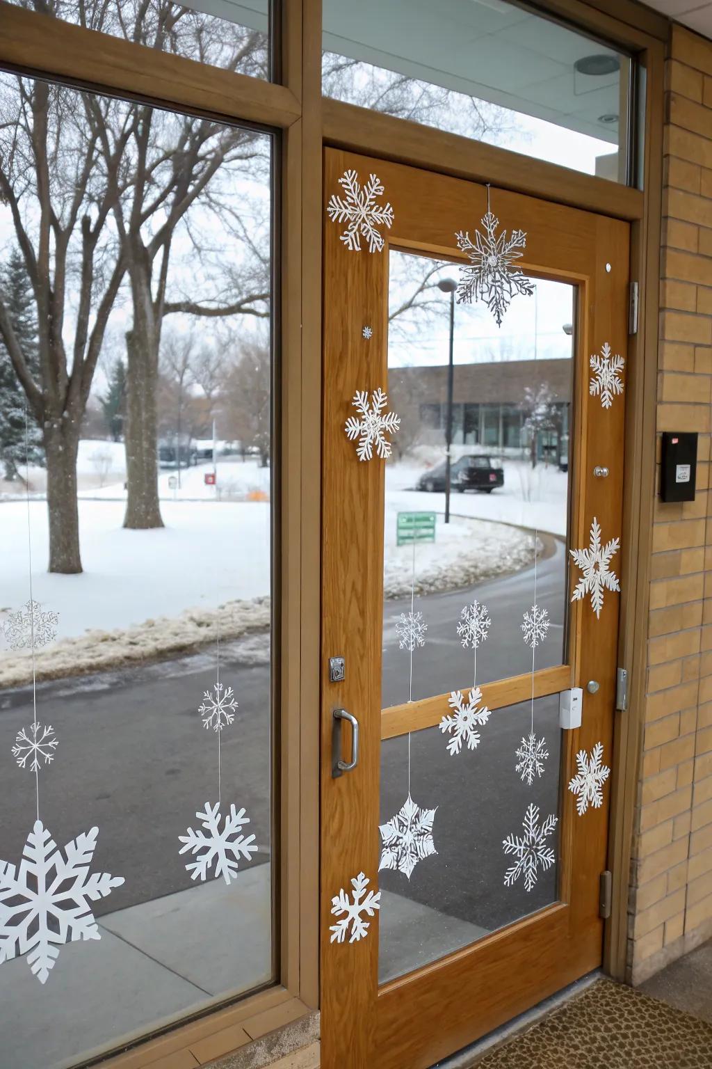 Interactive icicles append a playful nuance to this winter doorway