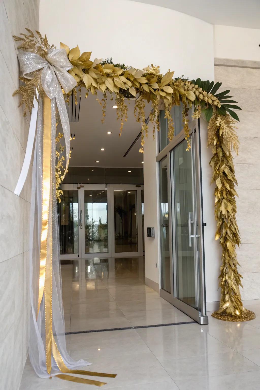 Metallic accents usher a hint of glamour to winter garlands.