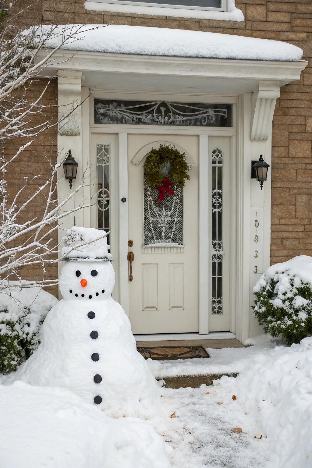 A snow person door covering adds a playful accent.