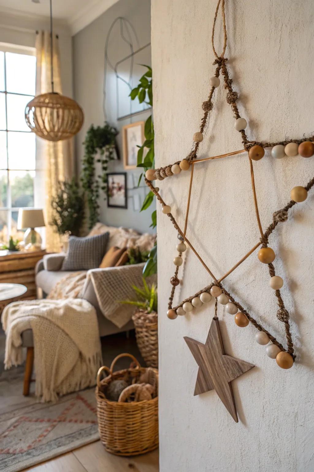 A boho beaded star garland gives your space a natural appeal.