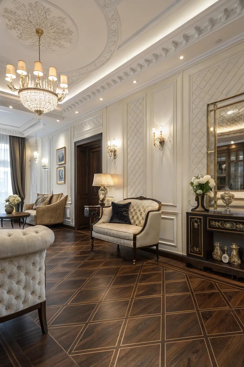 Elegant interior featuring lavish black walnut flooring.