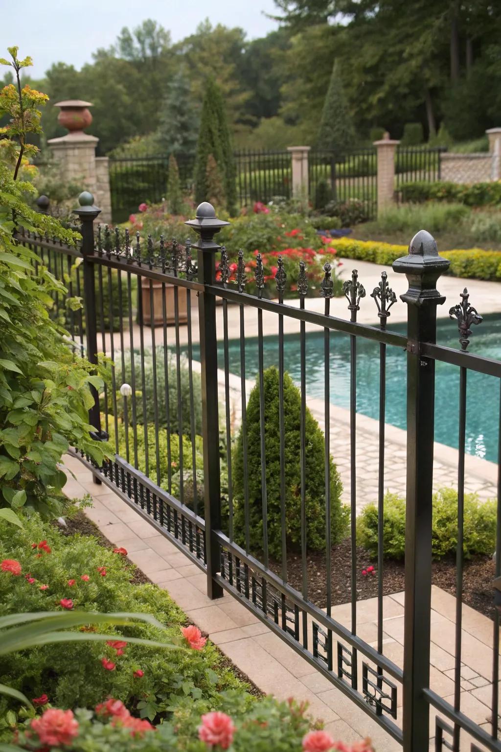 Elevation dynamics within the fashioned iron barricade append dimension to this pool vicinity.
