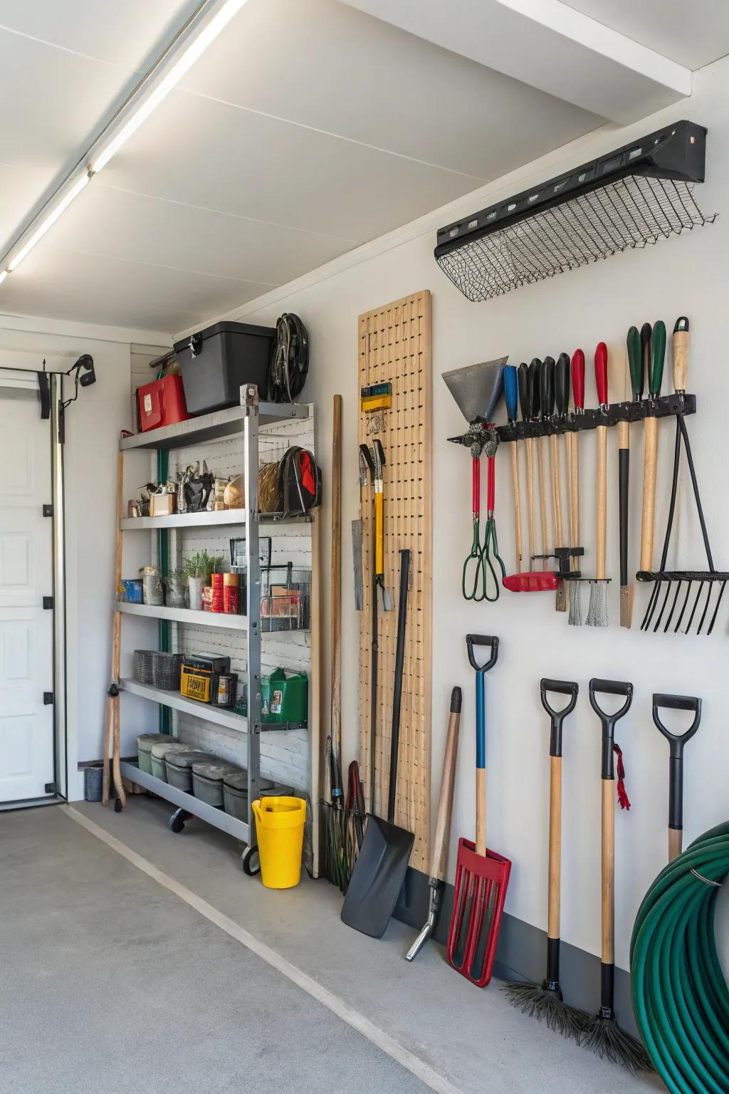 A tidy garage space for easy tool storage.