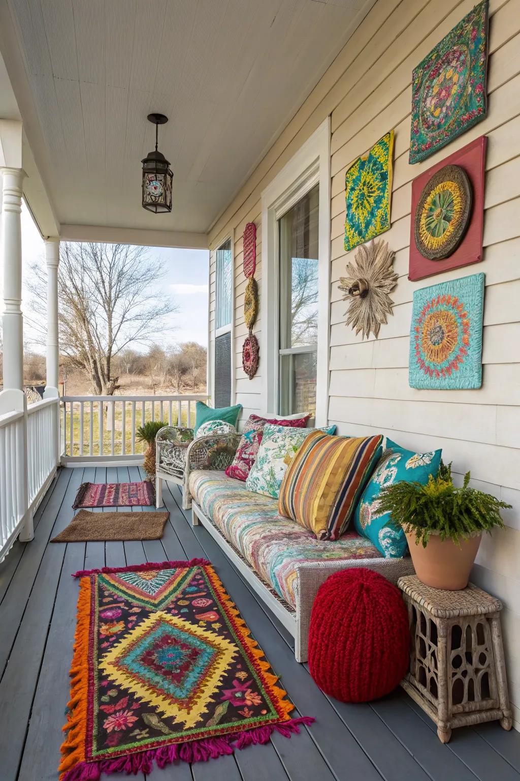 Styling pieces adding personality to the porch.