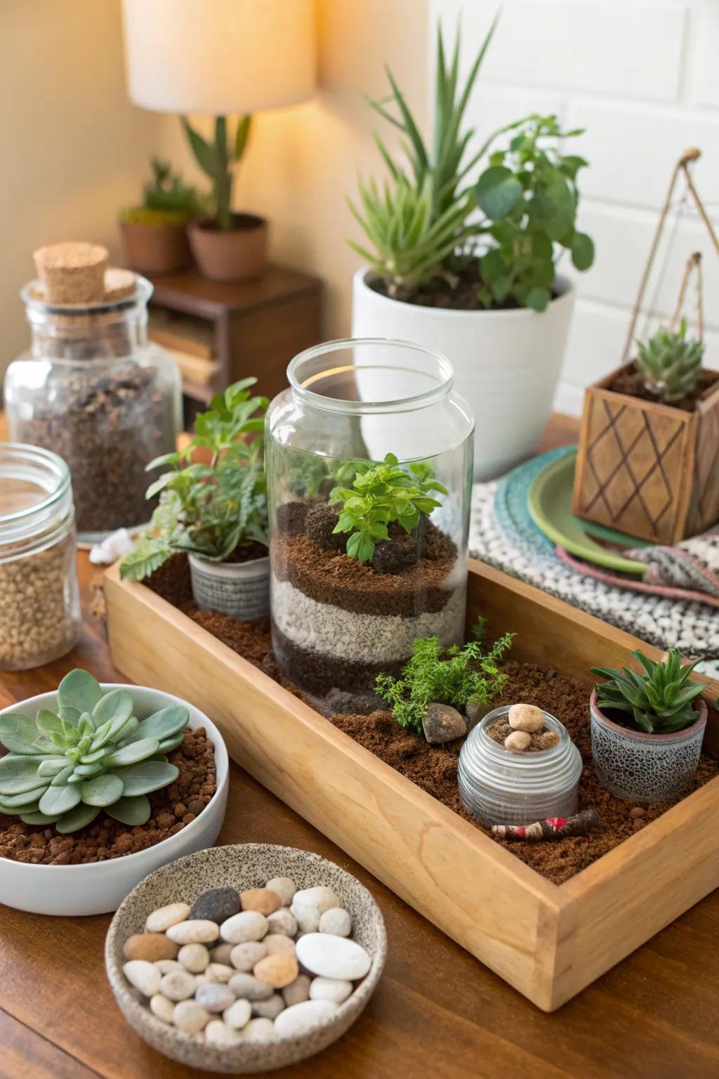 At the DIY terrarium booth, guests create miniature gardens.