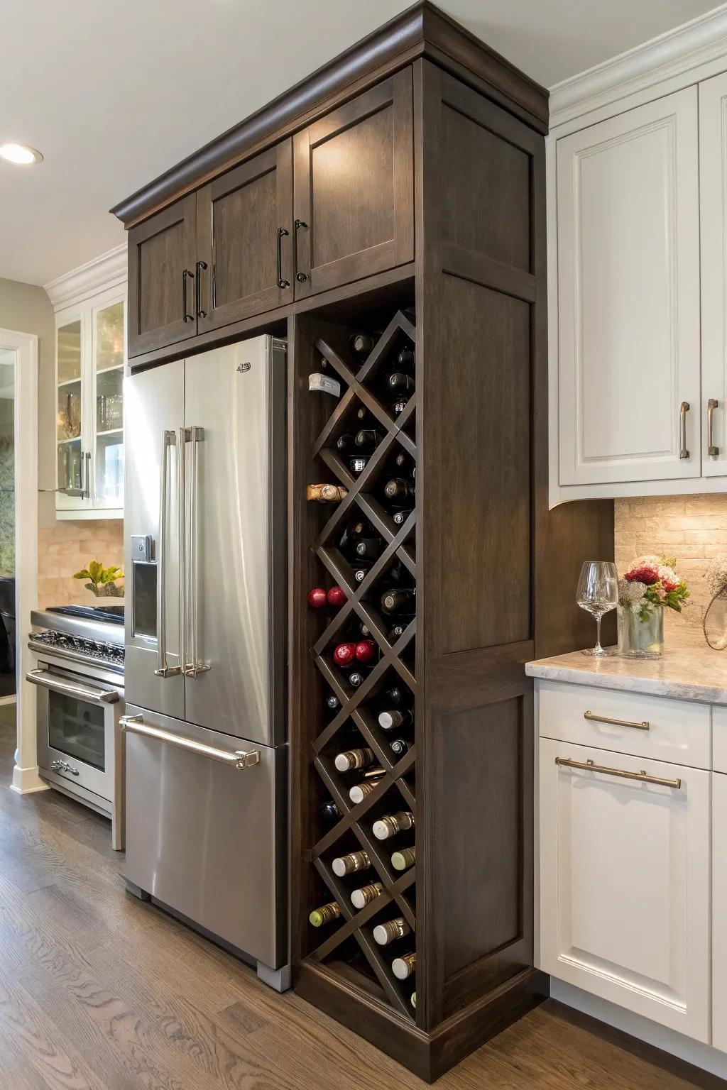An integrated wine storage unit adds both utility and sophistication.