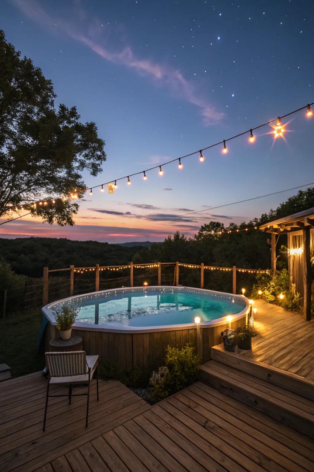 Subtle illumination sets the mood for nighttime enjoyment.