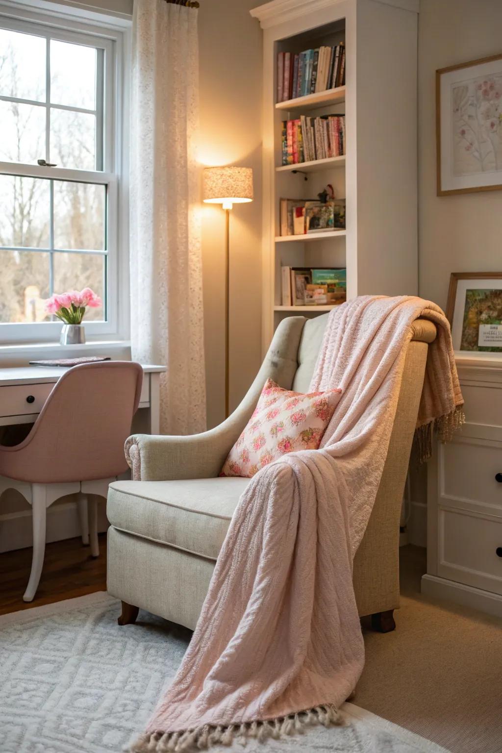 A cozy space encouraging relaxation and comfort.
