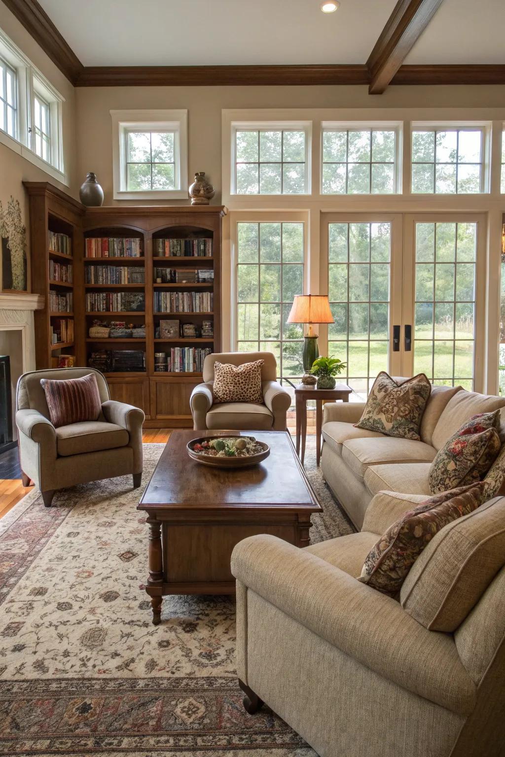 A functional living room layout designed for comfort and utility.