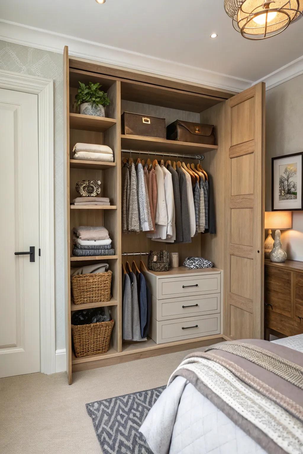 Integrated wardrobes capitalize on every inch.