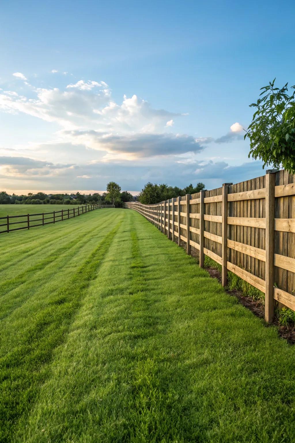 A green lawn perfectly enhances any fence.