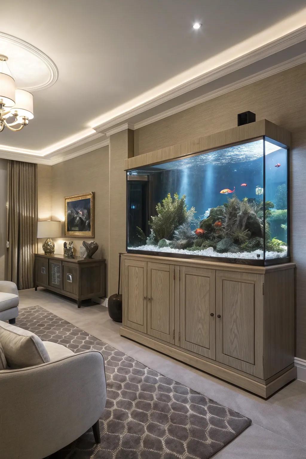 Refined cabinetry impeccably camouflages clutter.