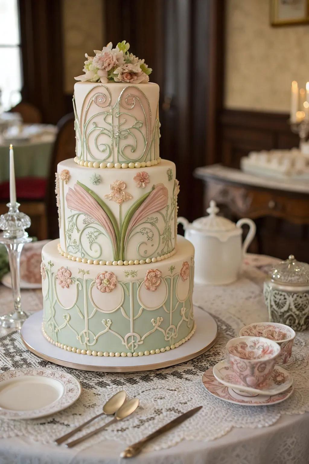An elegant botanical cake is a timeless salute to classic finesse.