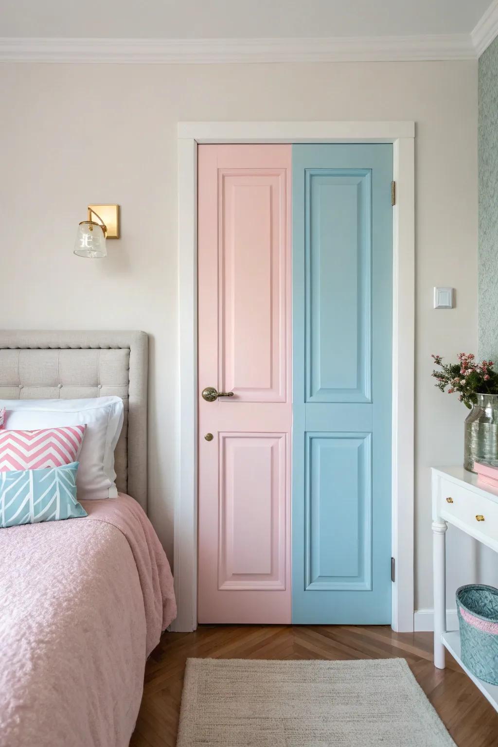A pastel-colored door that transforms a room into a tranquil haven.