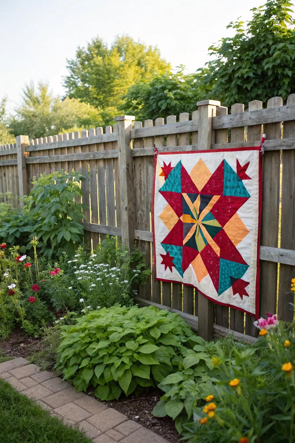 A vibrant barn quilt will give any garden charm and character.