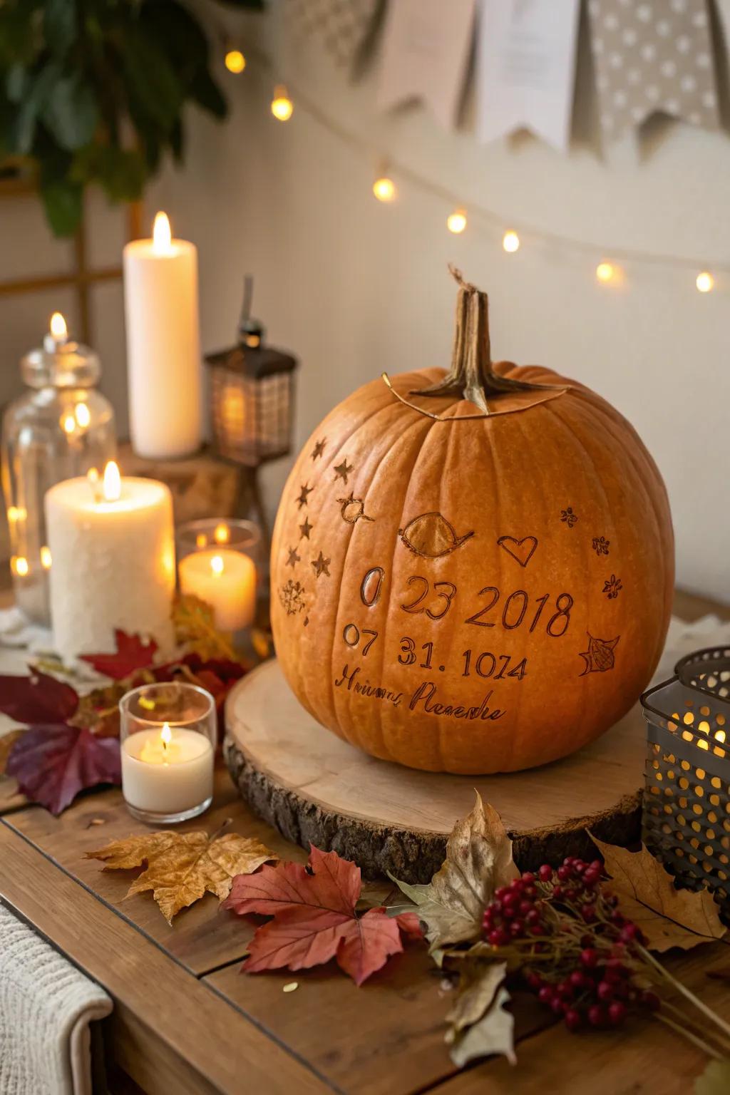 Celebrate your baby's arrival with a personalized pumpkin.