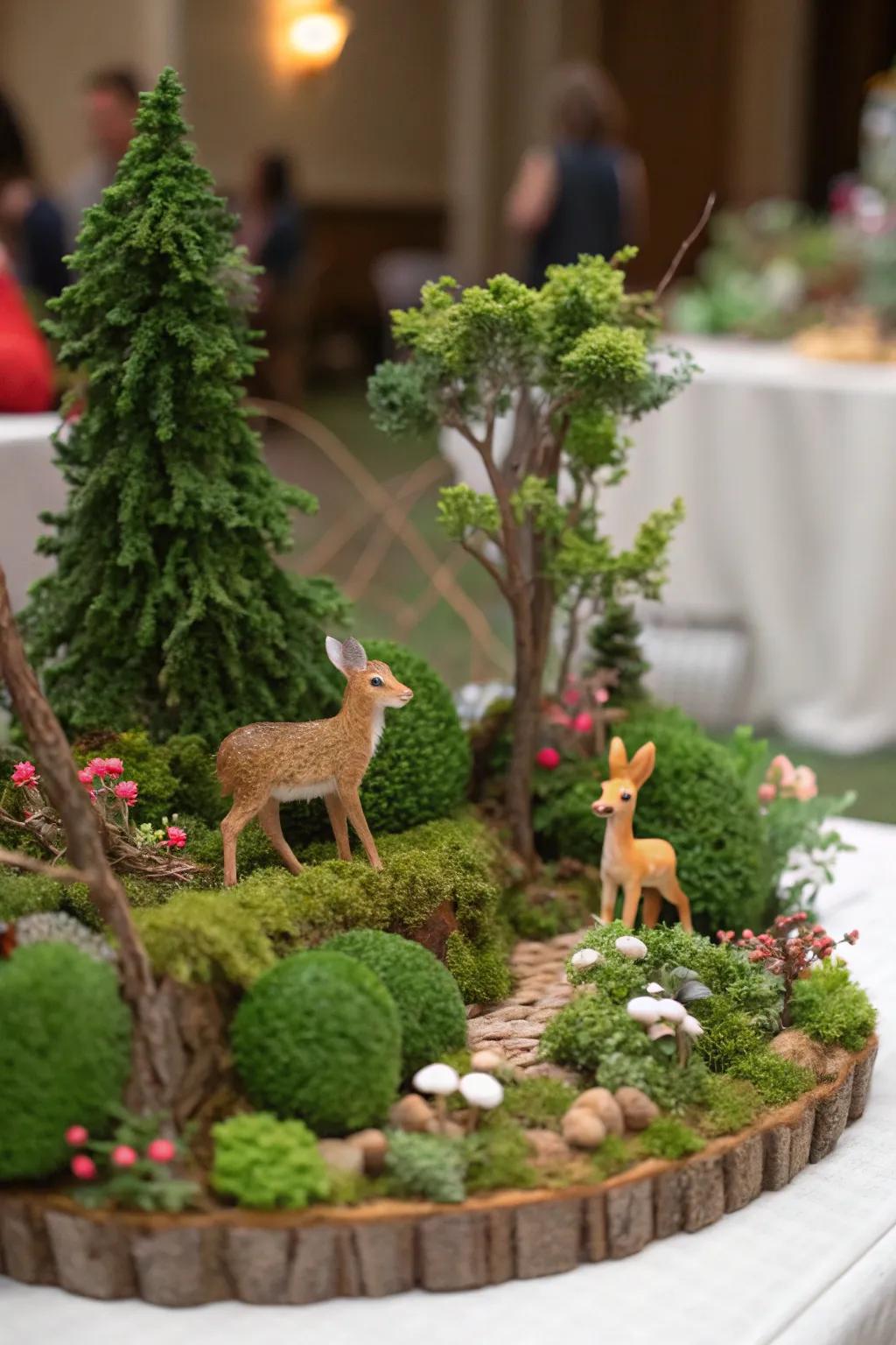 A woodland scene infuses the table with nature's allure.