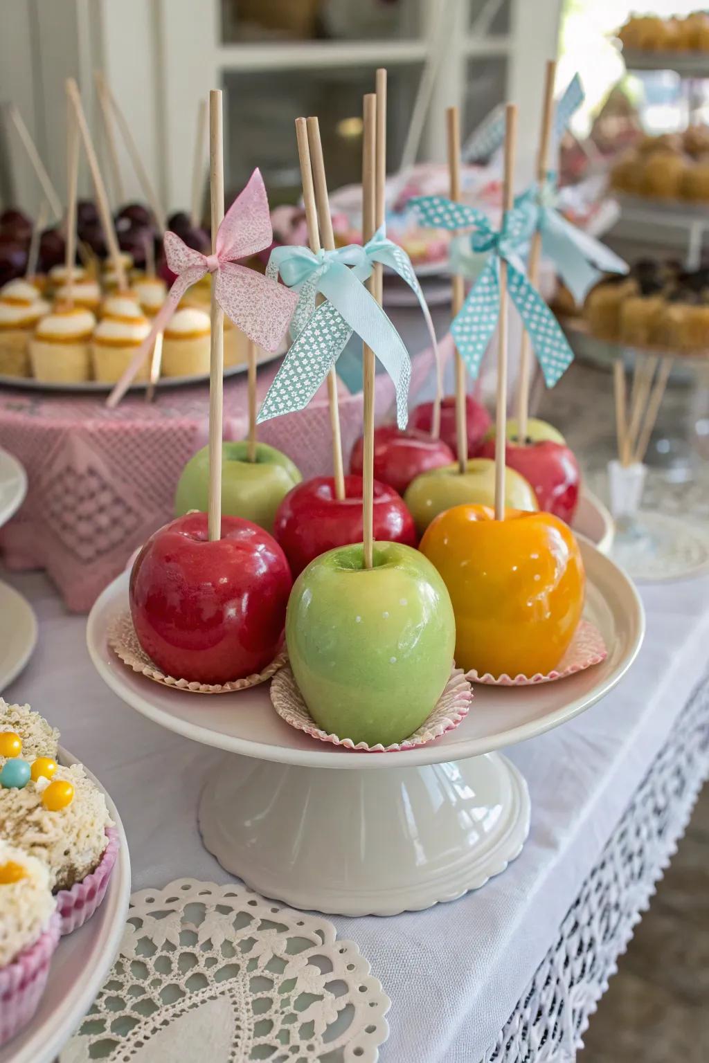 Pastel candy-coated spheres with decorative accents.