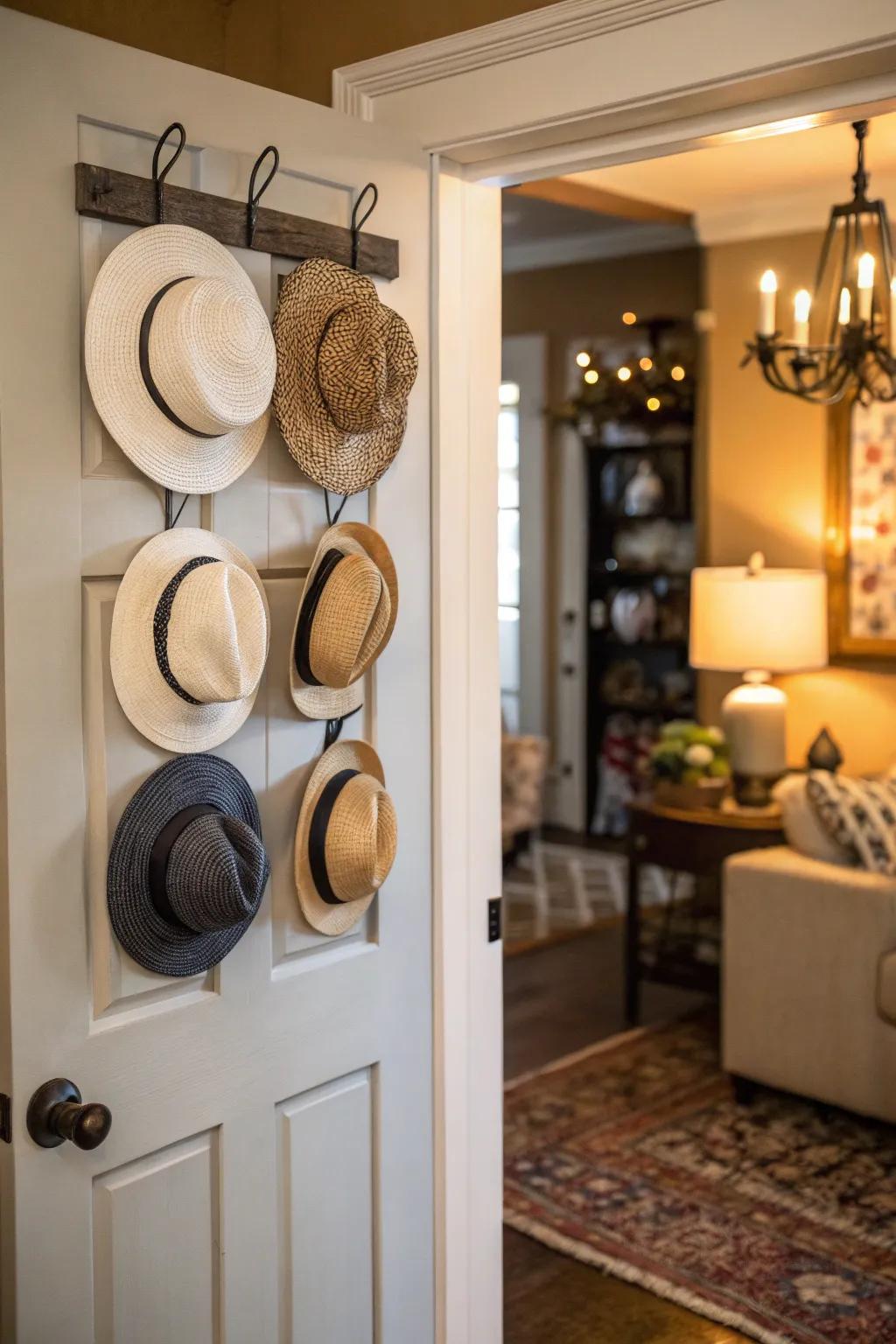 Display your caps by putting them on display on the rear of entrances.