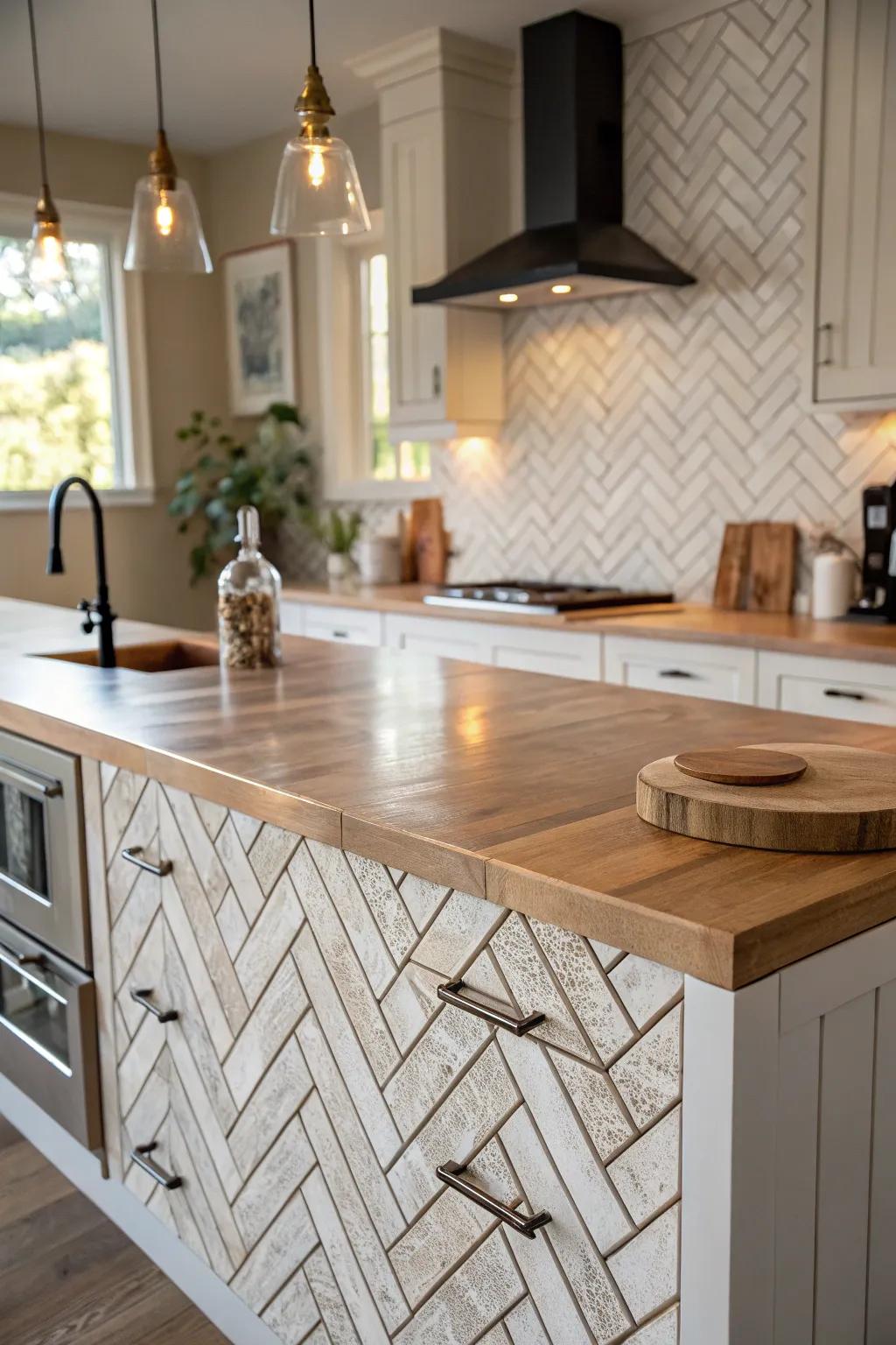 Sophisticated herringbone pattern for a stylish kitchen.