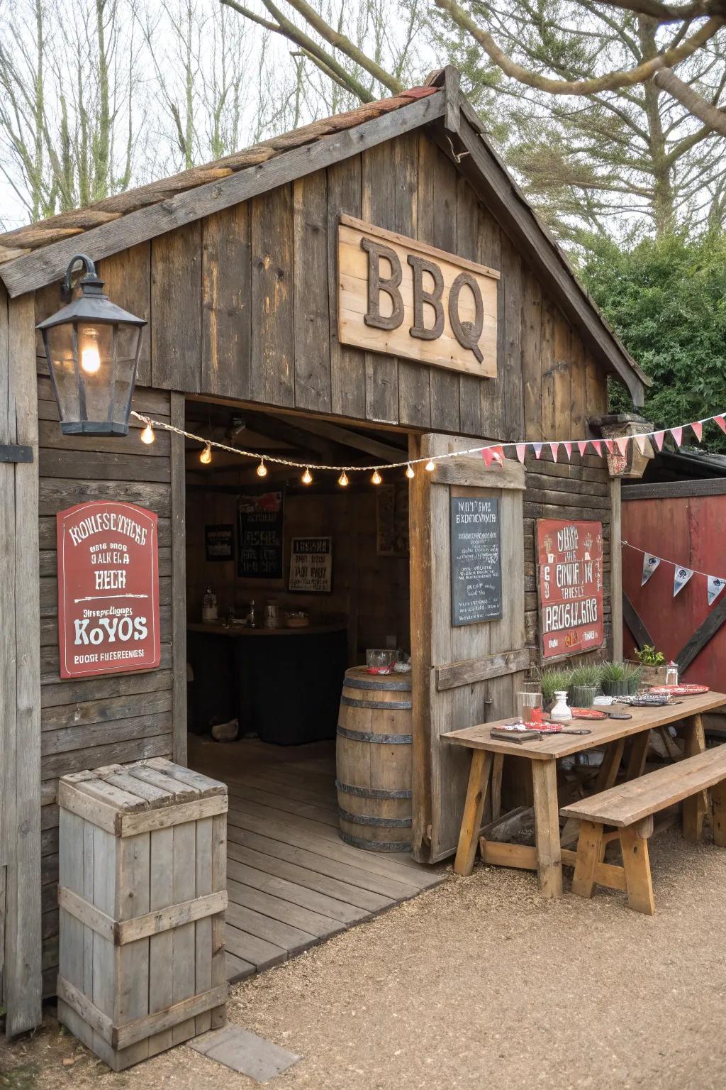 Charming vintage feelings with a retro BBQ outbuilding.