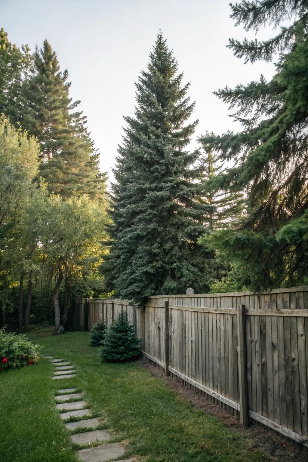 High trees create seclusion and a lush background.