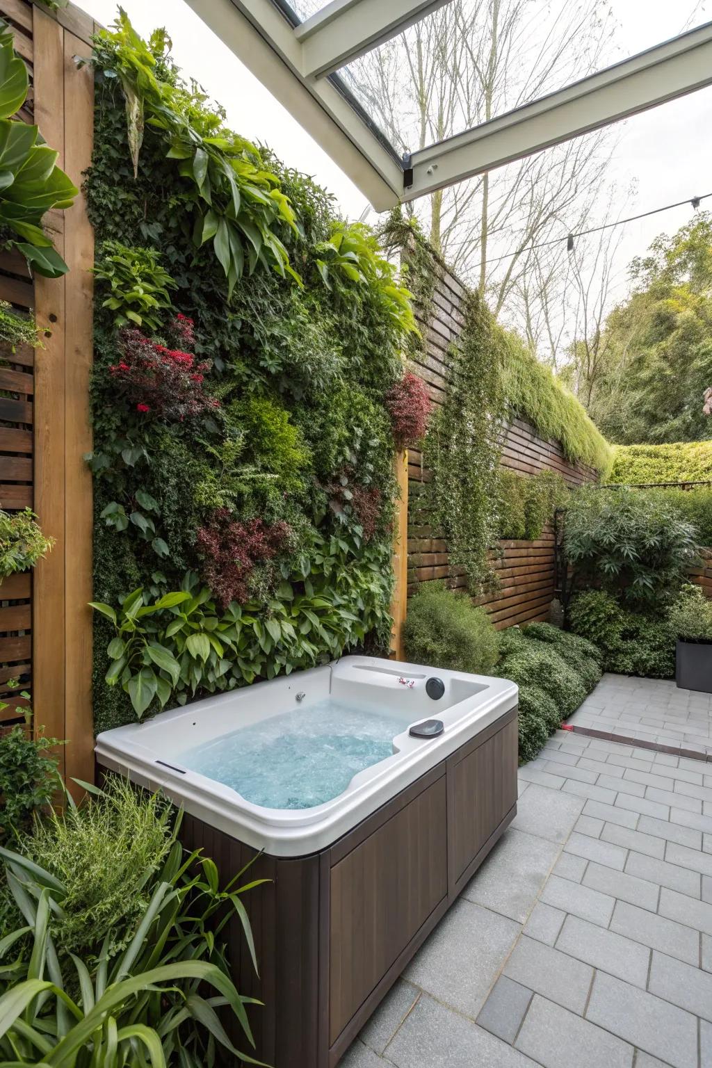 A vertical garden delivers a lush, green isolation resolution for your spa area.