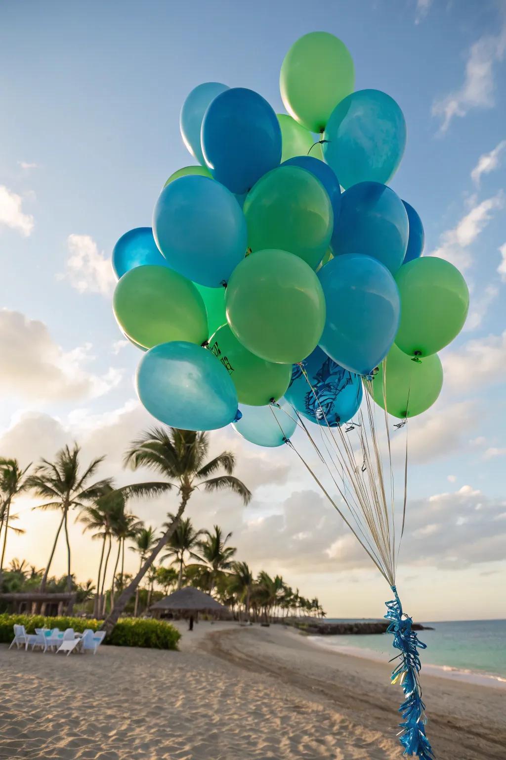 An ocean-themed balloon bouquet that brings a refreshing vibe to any space.