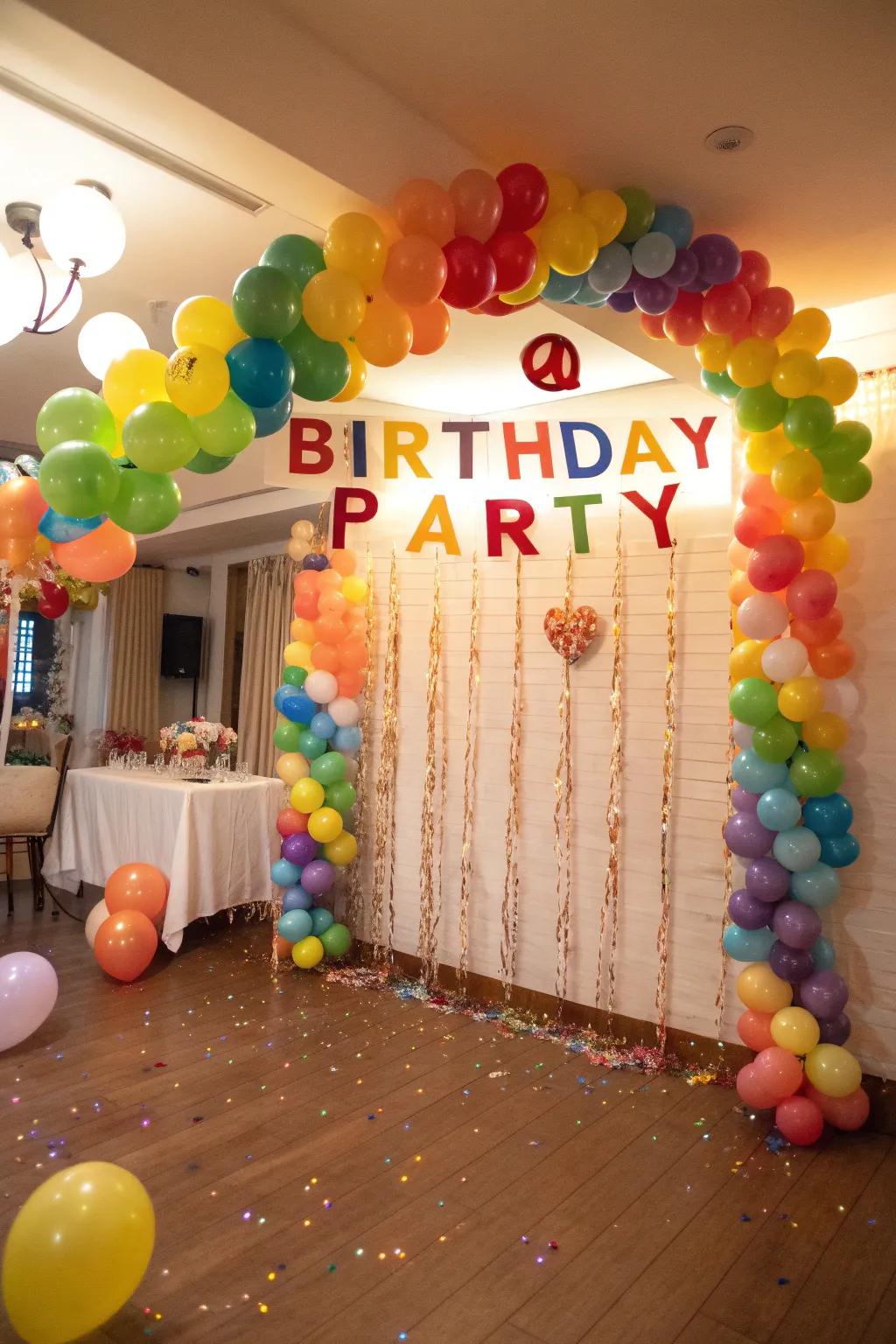 Customized balloon garland for a birthday.