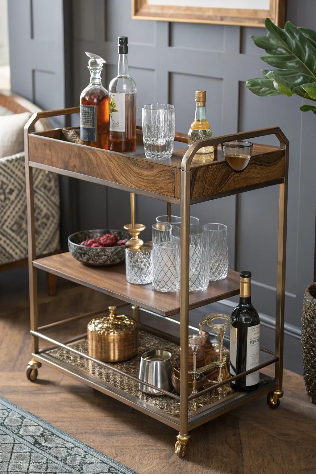 Textural diversity establishes an aesthetically pleasing mobile bar.