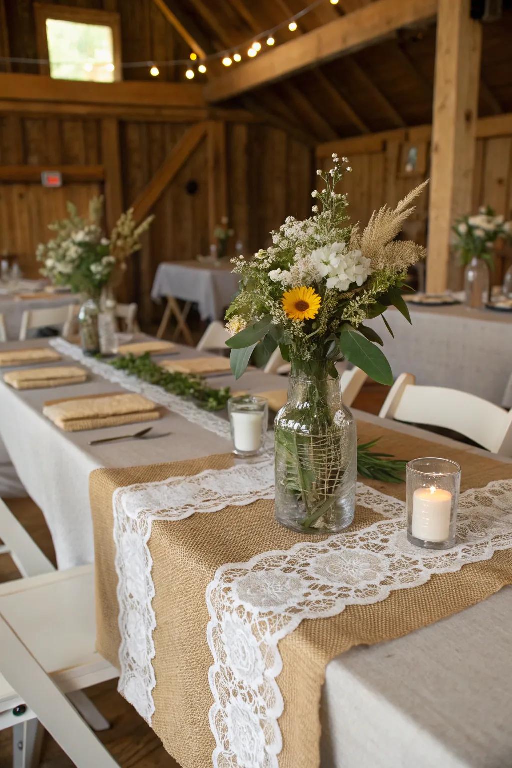 Country table decor blends simplicity with classiness.