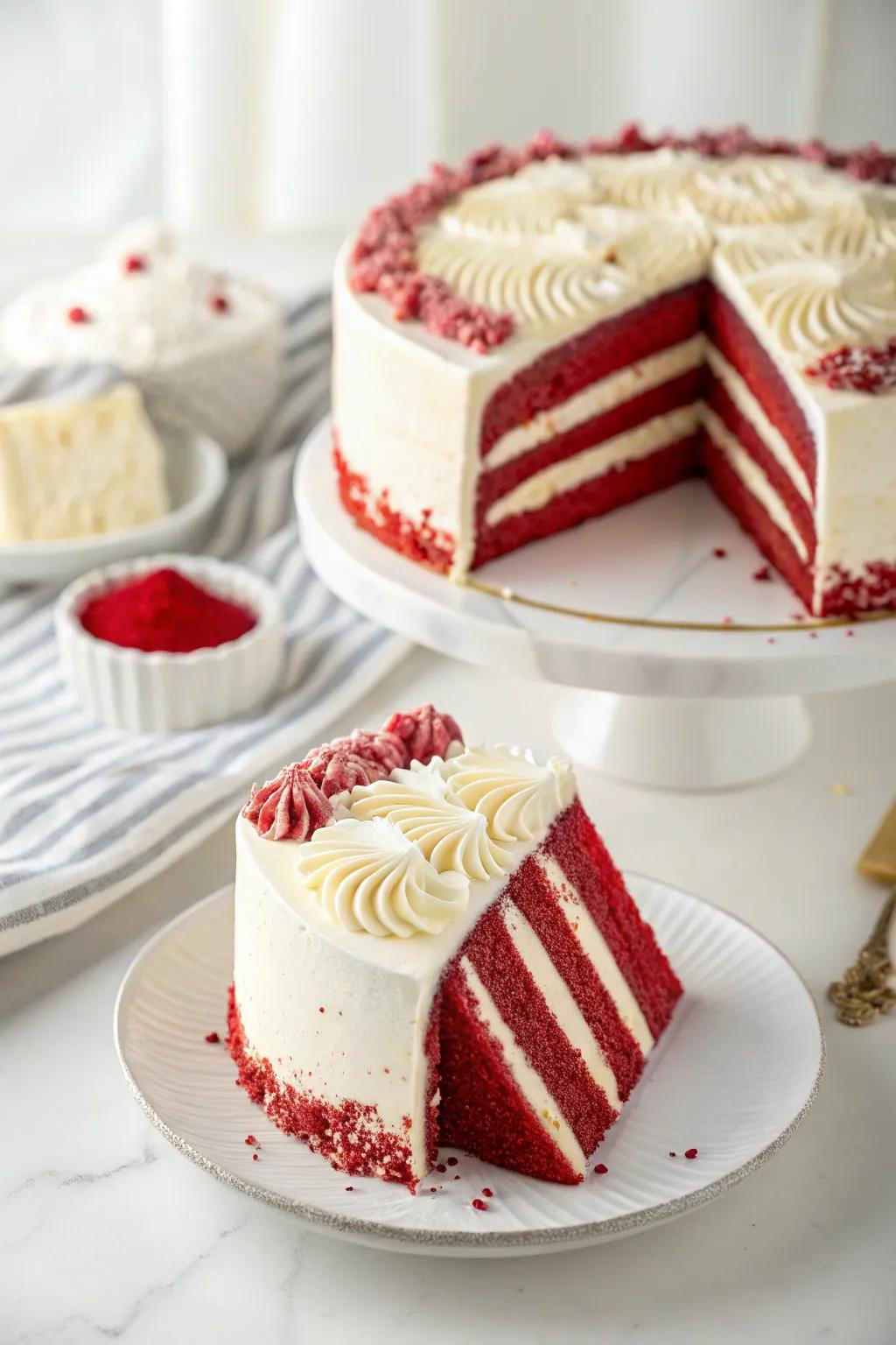 An all-star layered cake that shows off its colors with every slice.