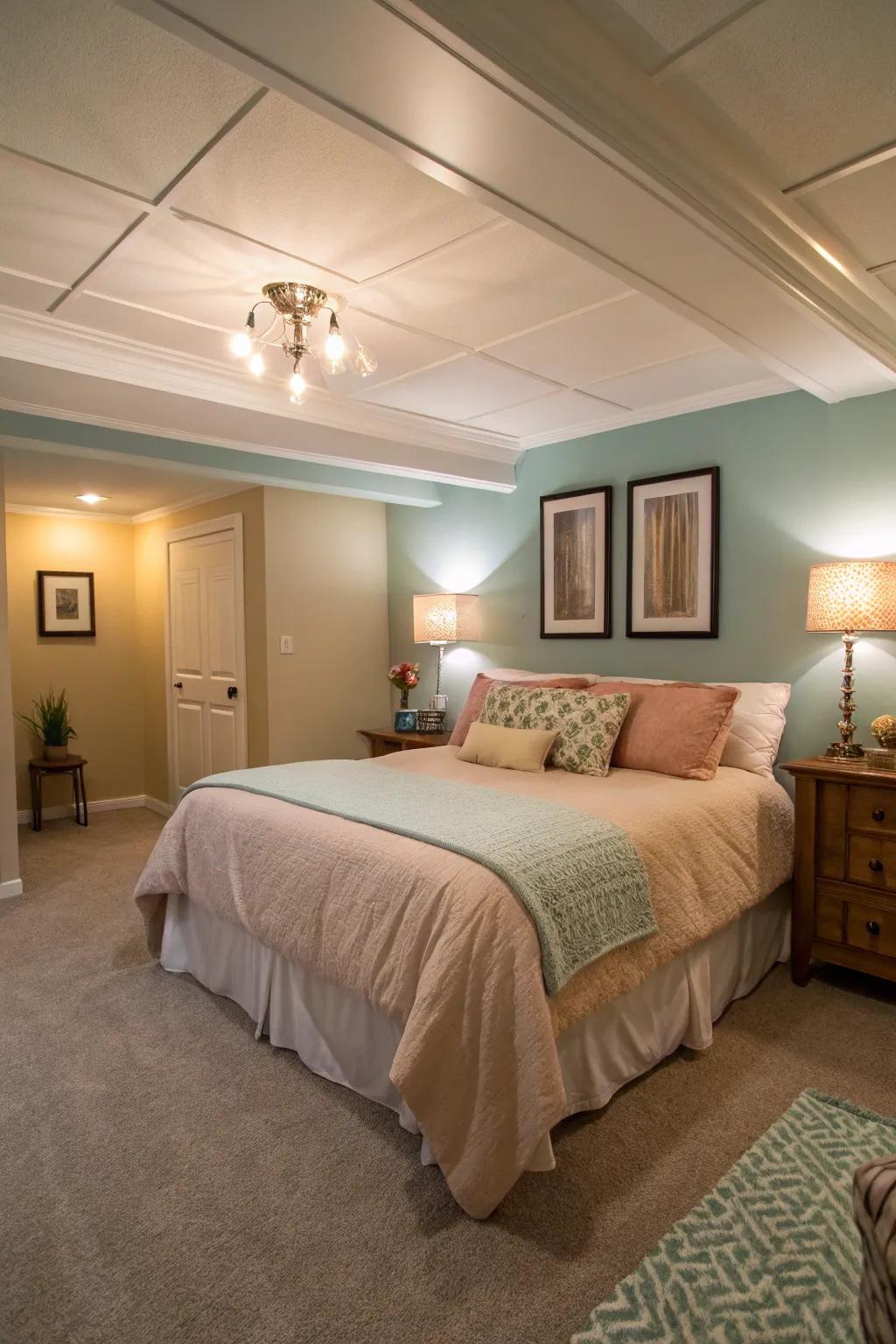 An inviting bedroom establishes a calm sanctuary.