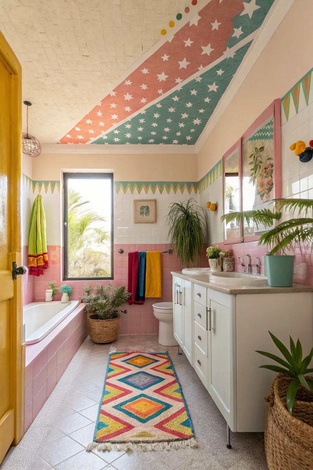 Add playful eye catching highlights to create a lively and fun bathroom.