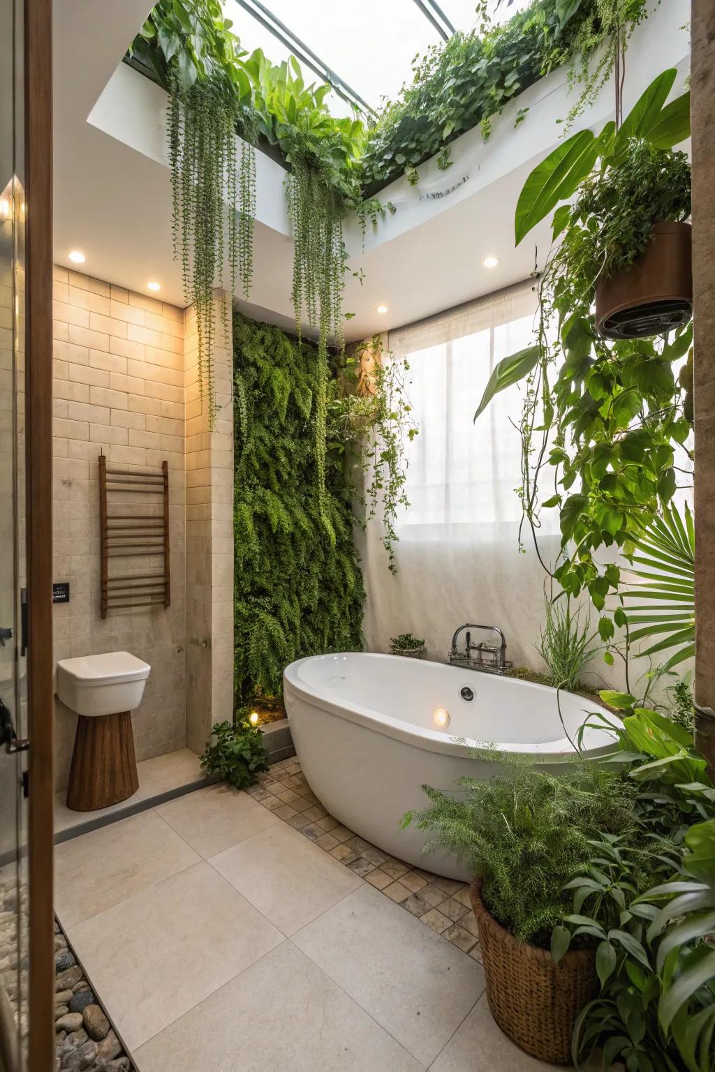 Introduce nature indoors using vegetation surrounding your bathtub.