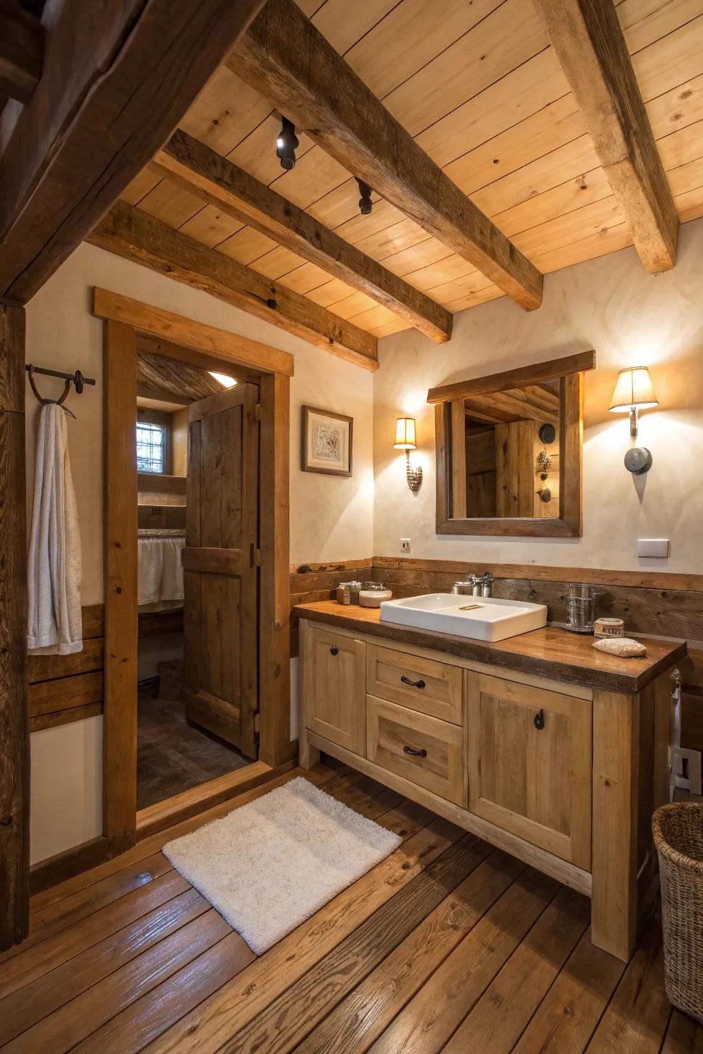 Rustic components create a welcoming, cozy atmosphere.